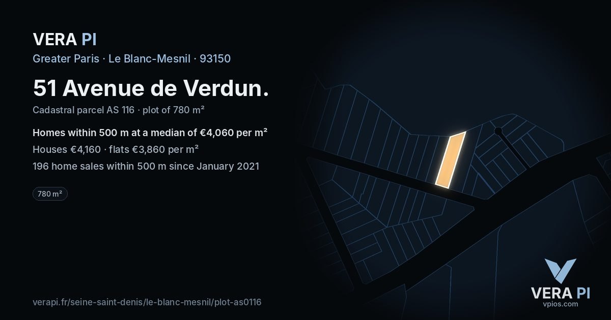 51 Avenue de Verdun, Le Blanc-Mesnil at night – the plot lit, the parcels around coloured by the prices near them