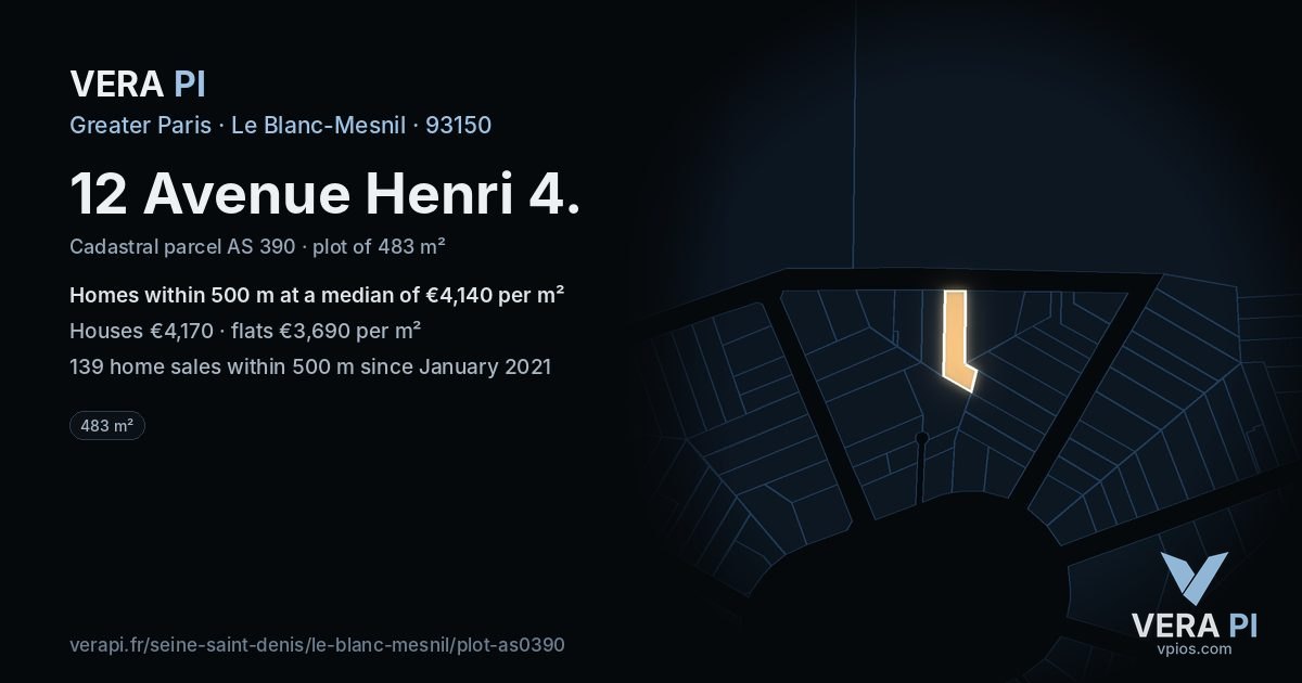 12 Avenue Henri 4, Le Blanc-Mesnil at night – the plot lit, the parcels around coloured by the prices near them