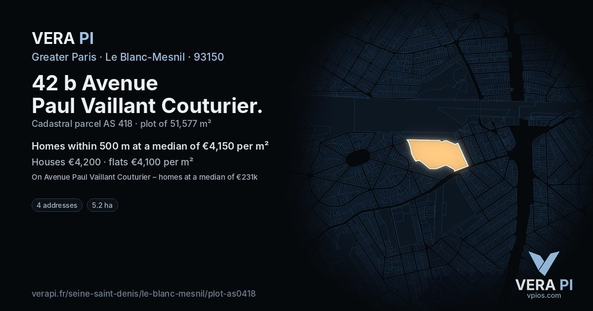 42 b Avenue Paul Vaillant Couturier, Le Blanc-Mesnil at night – the plot lit, the parcels around coloured by the prices near them
