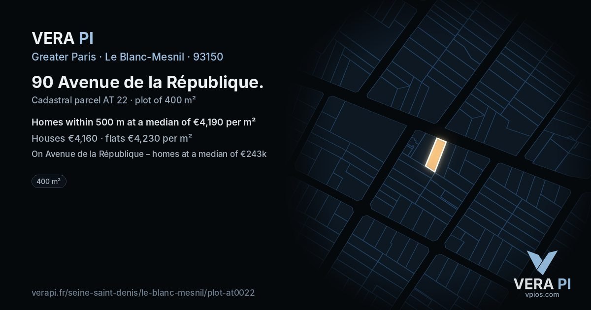 90 Avenue de la République, Le Blanc-Mesnil at night – the plot lit, the parcels around coloured by the prices near them