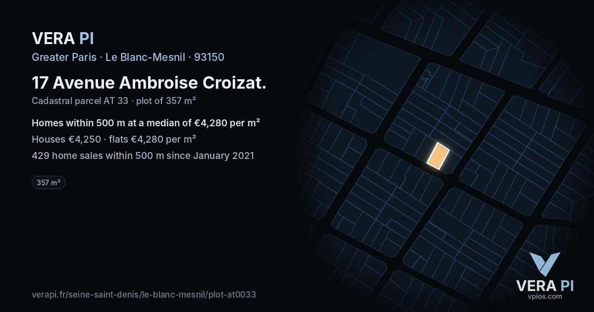 17 Avenue Ambroise Croizat, Le Blanc-Mesnil at night – the plot lit, the parcels around coloured by the prices near them