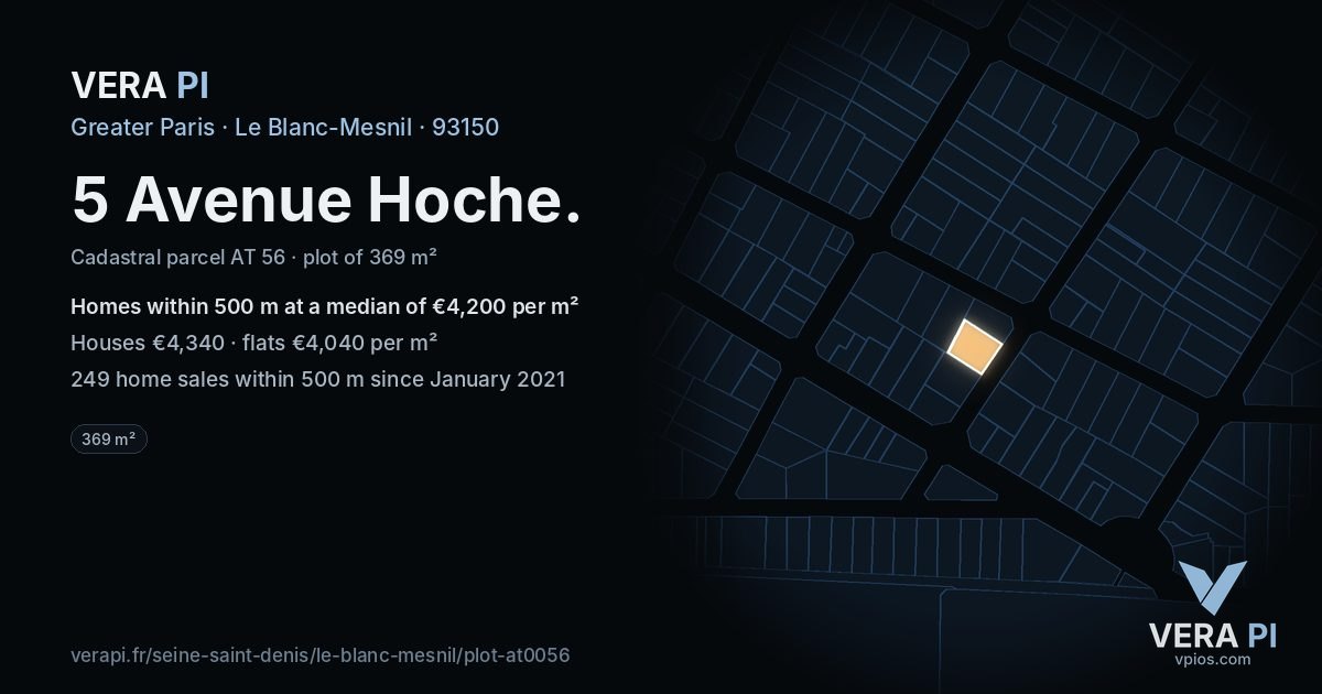 5 Avenue Hoche, Le Blanc-Mesnil at night – the plot lit, the parcels around coloured by the prices near them