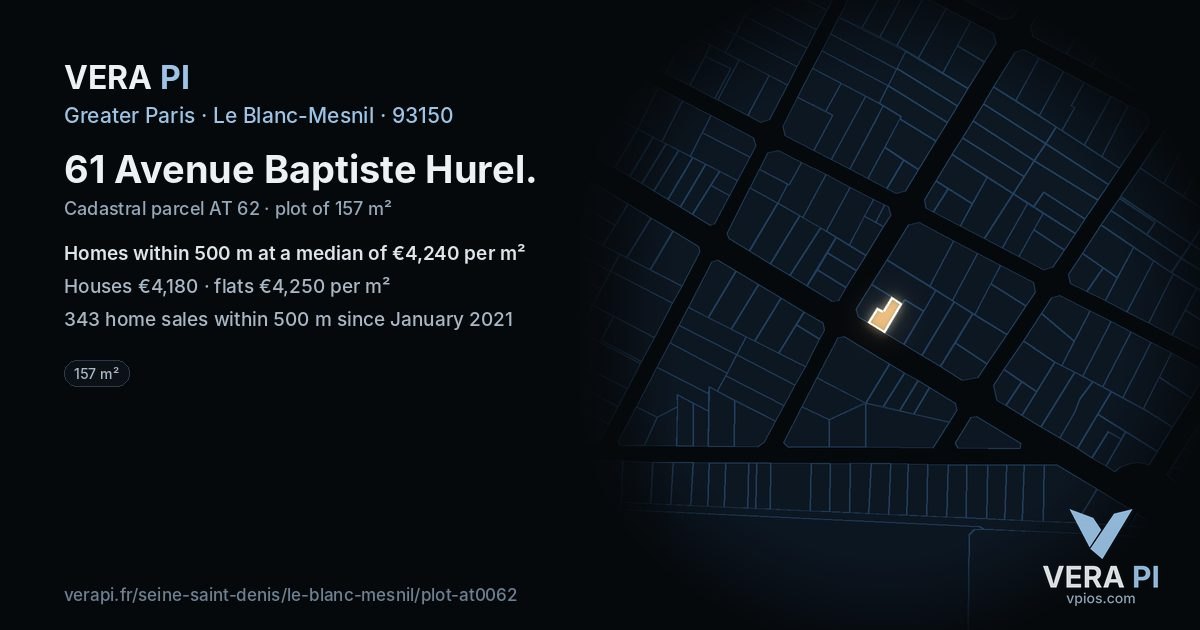 61 Avenue Baptiste Hurel, Le Blanc-Mesnil at night – the plot lit, the parcels around coloured by the prices near them