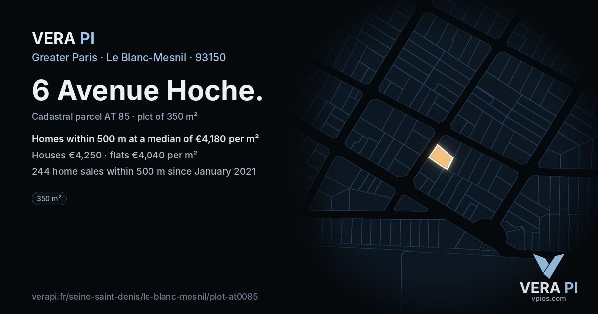 6 Avenue Hoche, Le Blanc-Mesnil at night – the plot lit, the parcels around coloured by the prices near them
