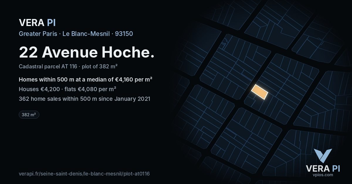 22 Avenue Hoche, Le Blanc-Mesnil at night – the plot lit, the parcels around coloured by the prices near them