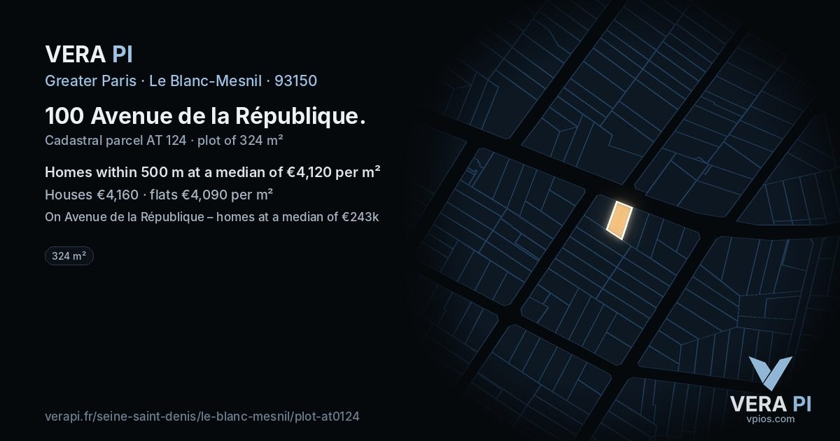 100 Avenue de la République, Le Blanc-Mesnil at night – the plot lit, the parcels around coloured by the prices near them