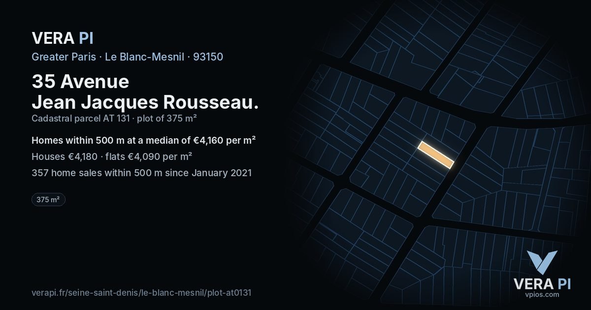 35 Avenue Jean Jacques Rousseau, Le Blanc-Mesnil at night – the plot lit, the parcels around coloured by the prices near them