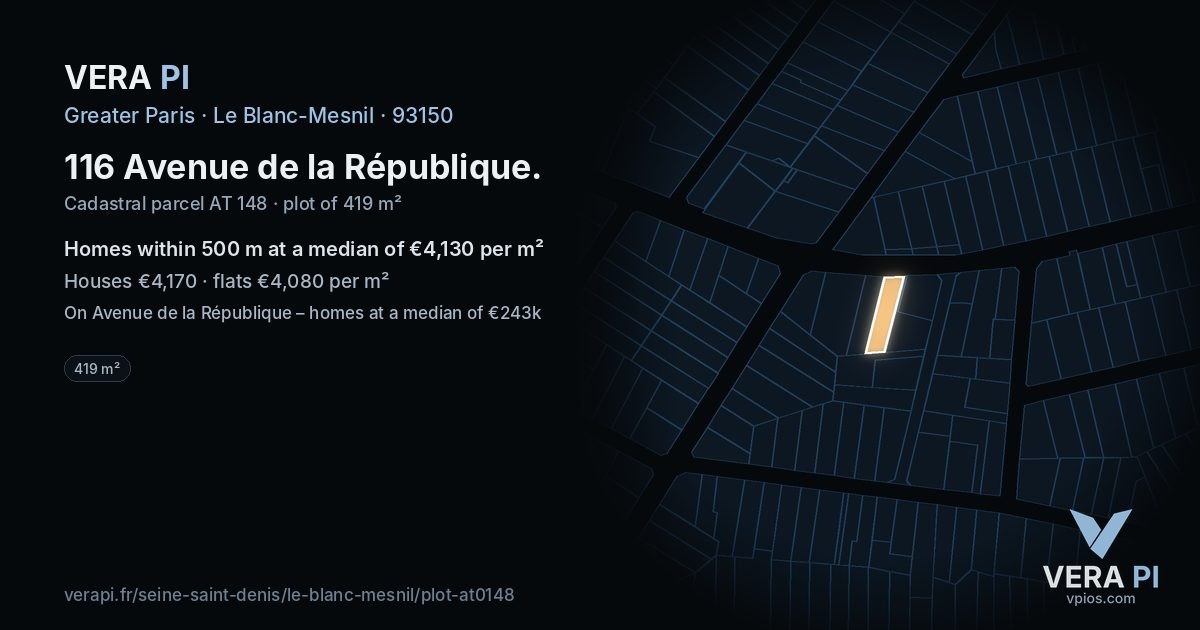 116 Avenue de la République, Le Blanc-Mesnil at night – the plot lit, the parcels around coloured by the prices near them