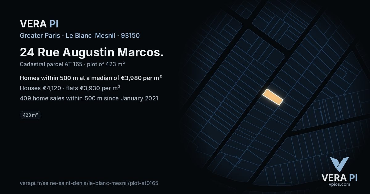 24 Rue Augustin Marcos, Le Blanc-Mesnil at night – the plot lit, the parcels around coloured by the prices near them