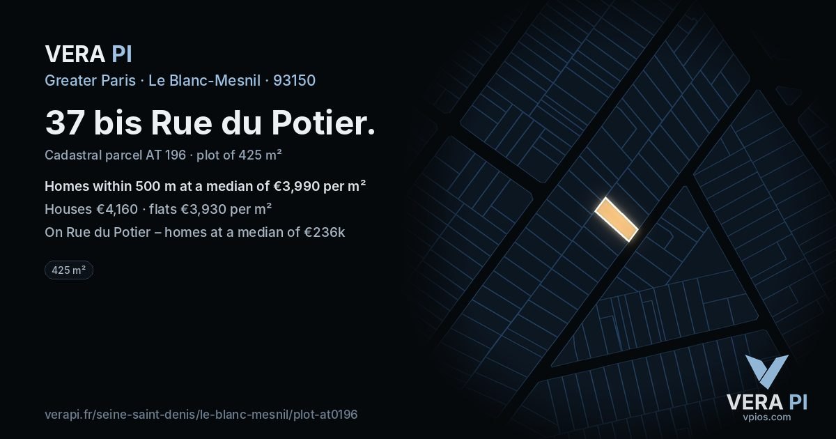 37 bis Rue du Potier, Le Blanc-Mesnil at night – the plot lit, the parcels around coloured by the prices near them