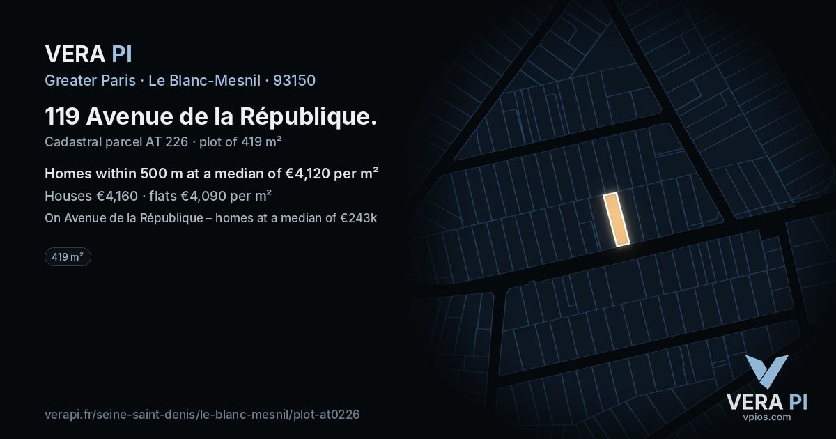 119 Avenue de la République, Le Blanc-Mesnil at night – the plot lit, the parcels around coloured by the prices near them