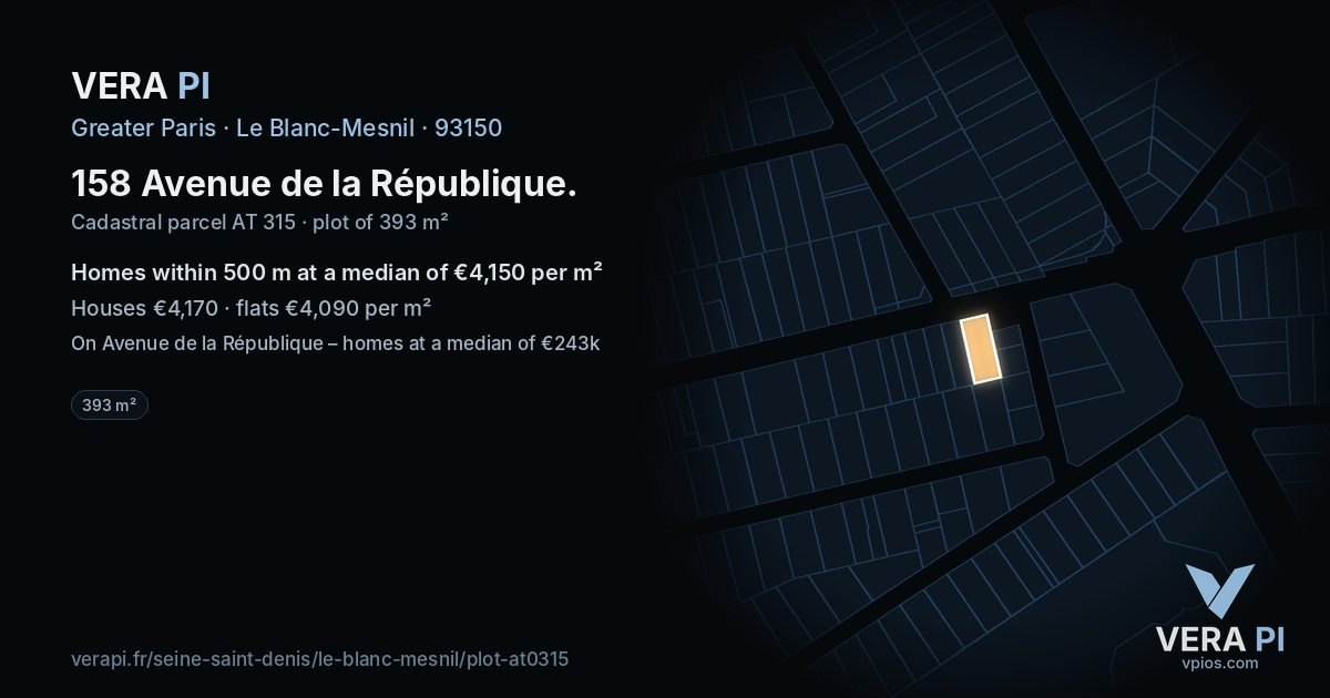 158 Avenue de la République, Le Blanc-Mesnil at night – the plot lit, the parcels around coloured by the prices near them