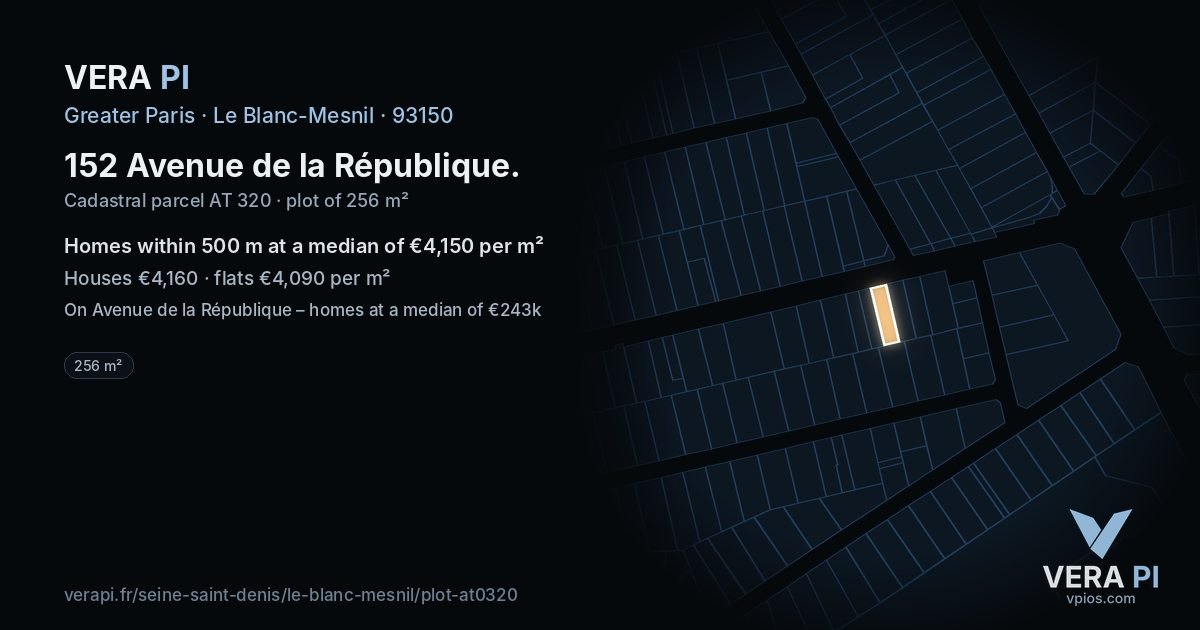 152 Avenue de la République, Le Blanc-Mesnil at night – the plot lit, the parcels around coloured by the prices near them