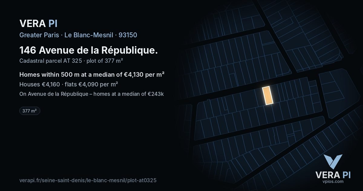 146 Avenue de la République, Le Blanc-Mesnil at night – the plot lit, the parcels around coloured by the prices near them