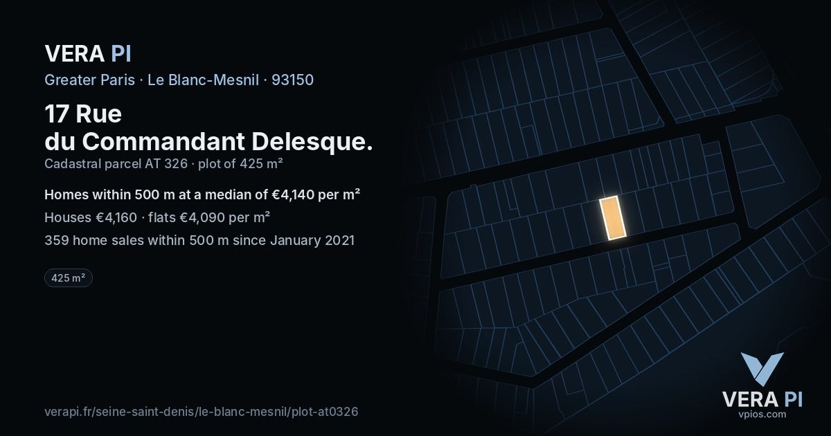 17 Rue du Commandant Delesque, Le Blanc-Mesnil at night – the plot lit, the parcels around coloured by the prices near them