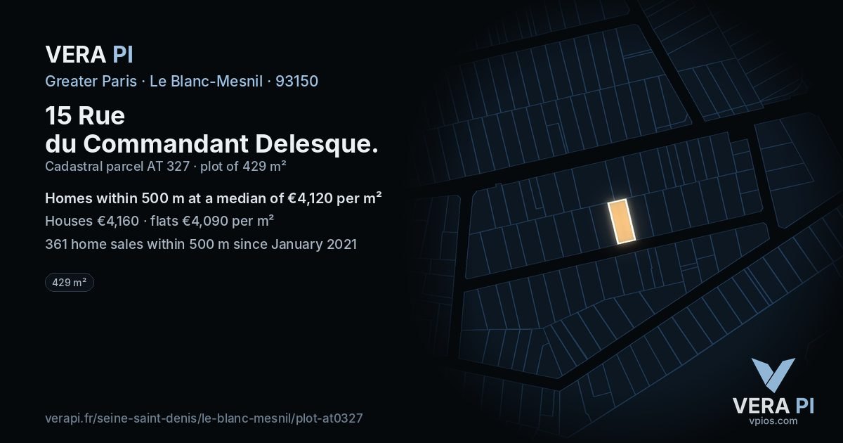 15 Rue du Commandant Delesque, Le Blanc-Mesnil at night – the plot lit, the parcels around coloured by the prices near them