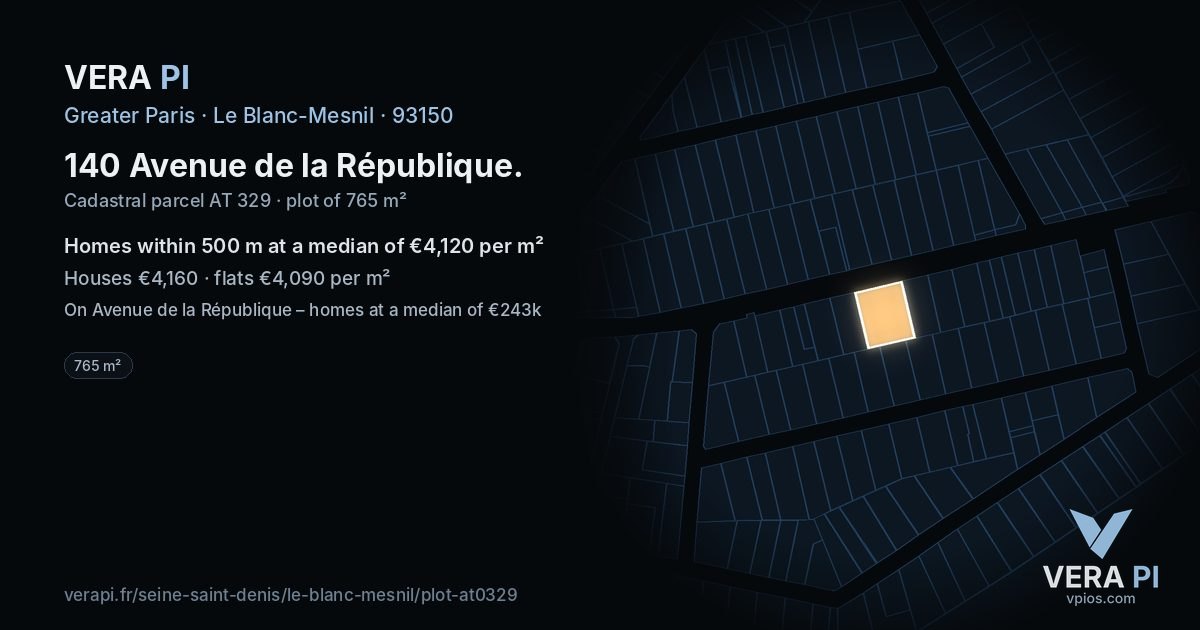 140 Avenue de la République, Le Blanc-Mesnil at night – the plot lit, the parcels around coloured by the prices near them