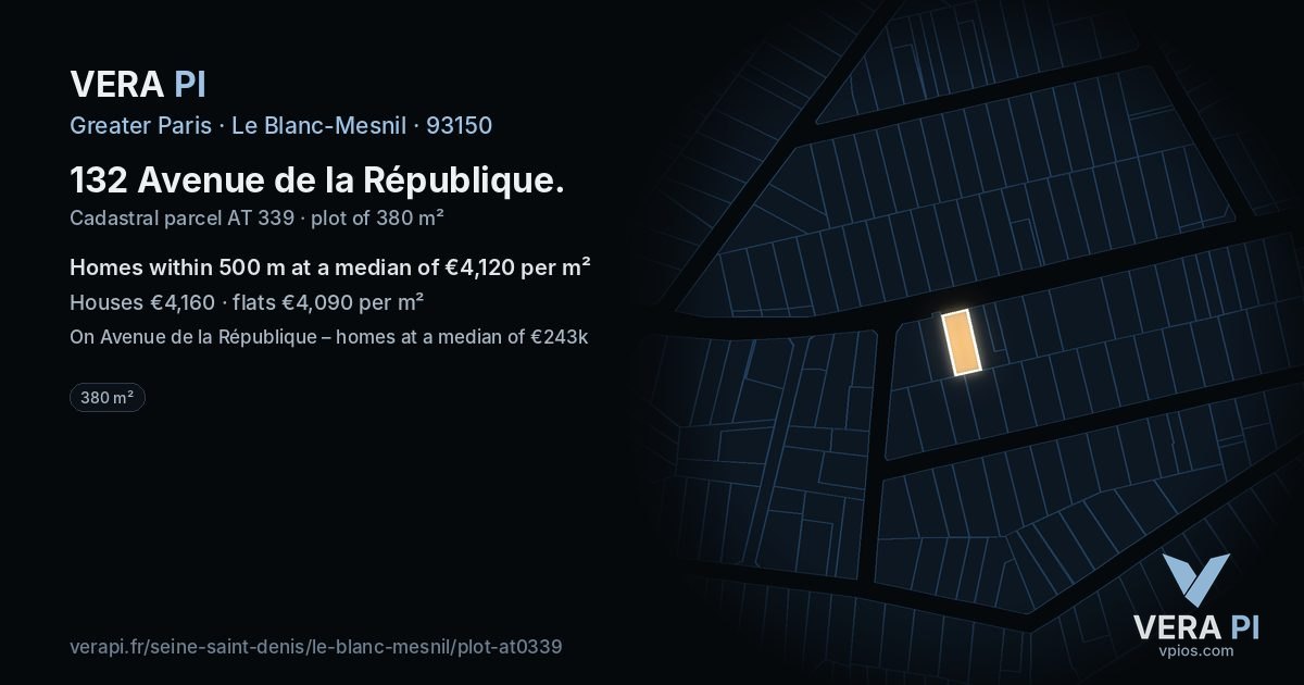 132 Avenue de la République, Le Blanc-Mesnil at night – the plot lit, the parcels around coloured by the prices near them