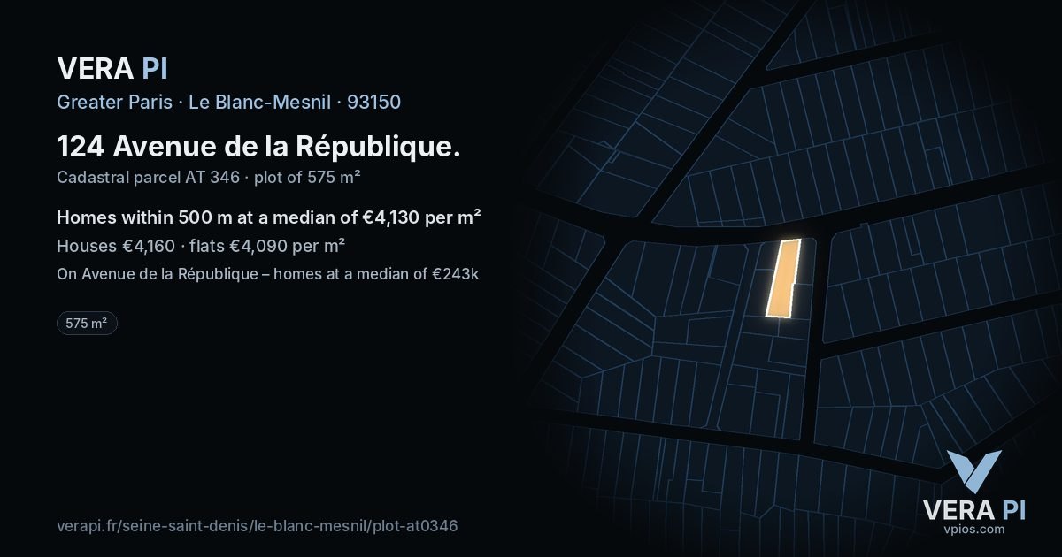 124 Avenue de la République, Le Blanc-Mesnil at night – the plot lit, the parcels around coloured by the prices near them