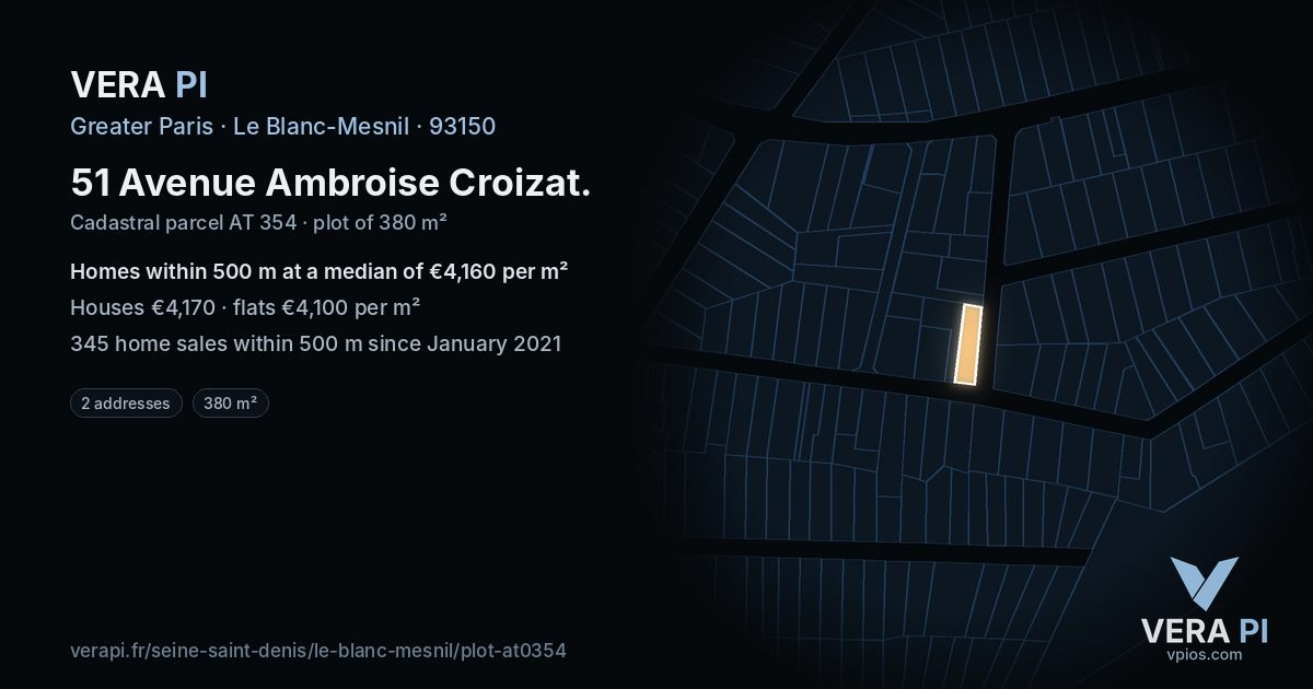 51 Avenue Ambroise Croizat, Le Blanc-Mesnil at night – the plot lit, the parcels around coloured by the prices near them