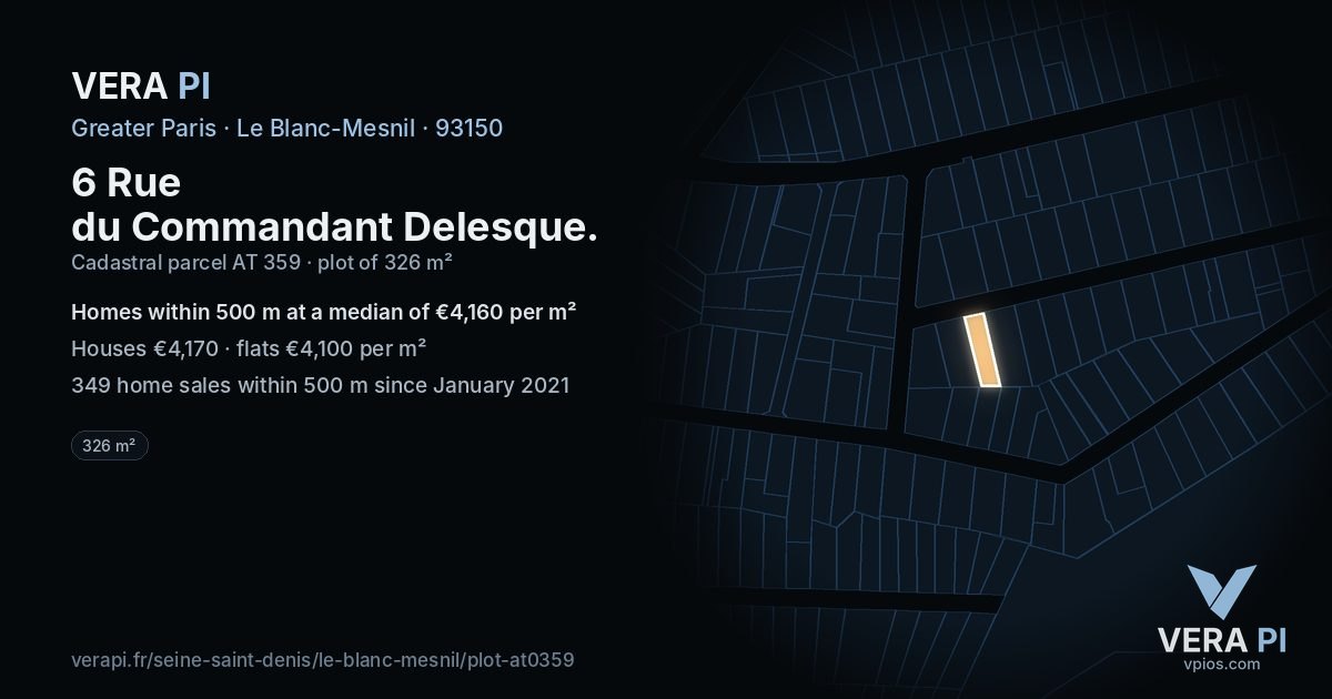 6 Rue du Commandant Delesque, Le Blanc-Mesnil at night – the plot lit, the parcels around coloured by the prices near them