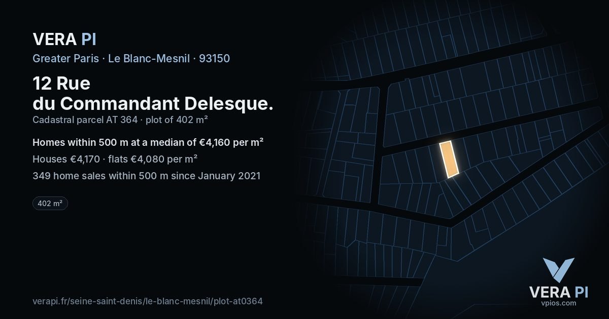 12 Rue du Commandant Delesque, Le Blanc-Mesnil at night – the plot lit, the parcels around coloured by the prices near them