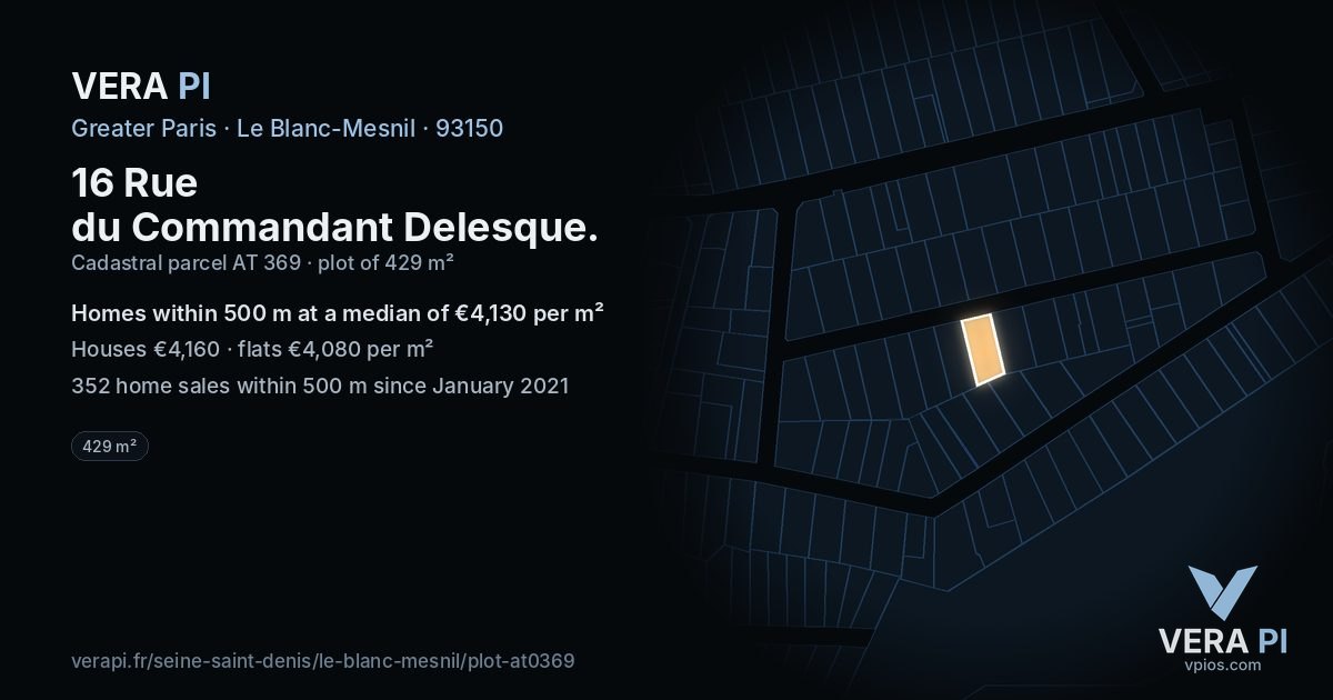 16 Rue du Commandant Delesque, Le Blanc-Mesnil at night – the plot lit, the parcels around coloured by the prices near them