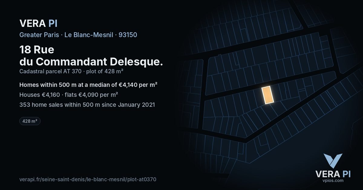 18 Rue du Commandant Delesque, Le Blanc-Mesnil at night – the plot lit, the parcels around coloured by the prices near them