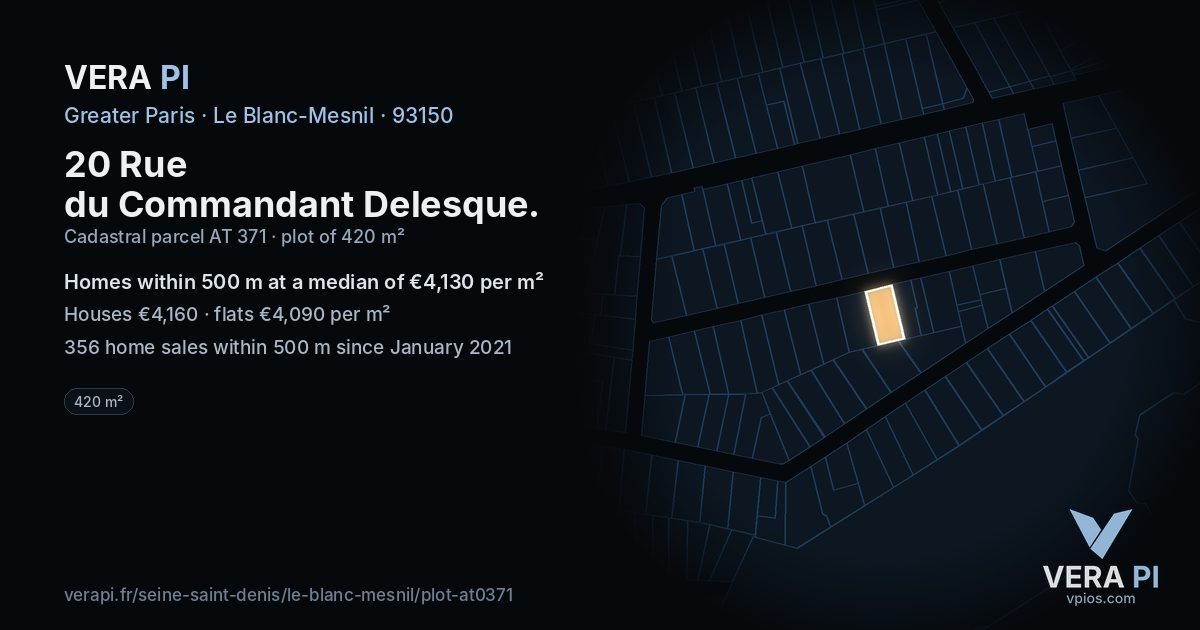 20 Rue du Commandant Delesque, Le Blanc-Mesnil at night – the plot lit, the parcels around coloured by the prices near them