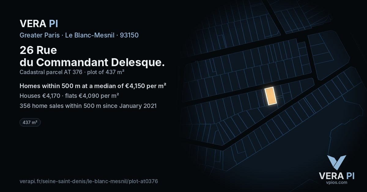 26 Rue du Commandant Delesque, Le Blanc-Mesnil at night – the plot lit, the parcels around coloured by the prices near them