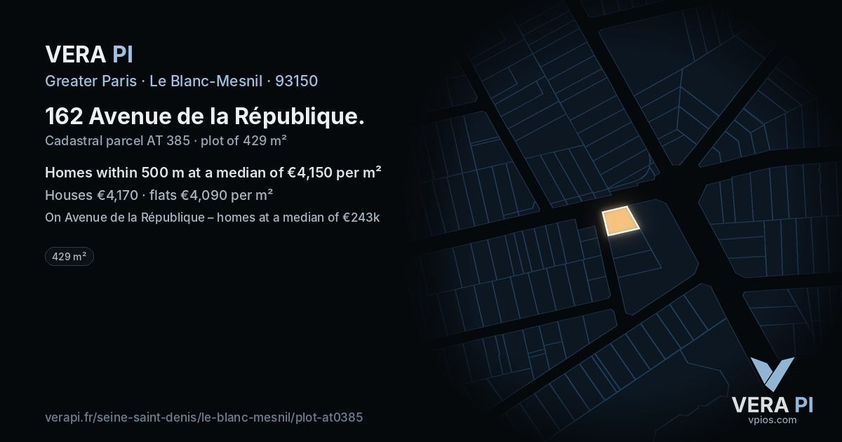 162 Avenue de la République, Le Blanc-Mesnil at night – the plot lit, the parcels around coloured by the prices near them