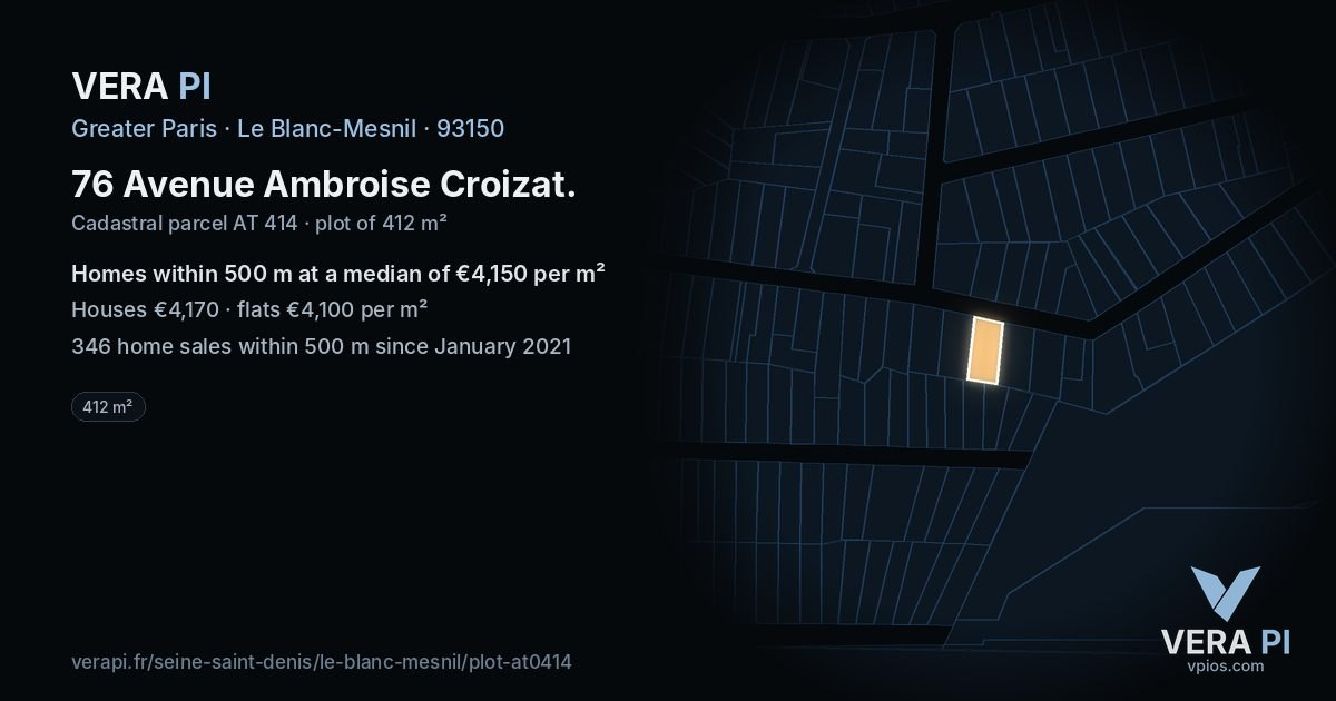 76 Avenue Ambroise Croizat, Le Blanc-Mesnil at night – the plot lit, the parcels around coloured by the prices near them