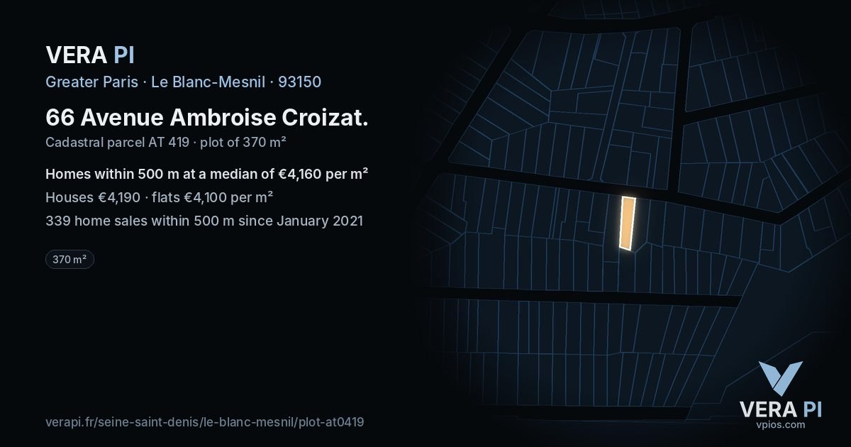66 Avenue Ambroise Croizat, Le Blanc-Mesnil at night – the plot lit, the parcels around coloured by the prices near them