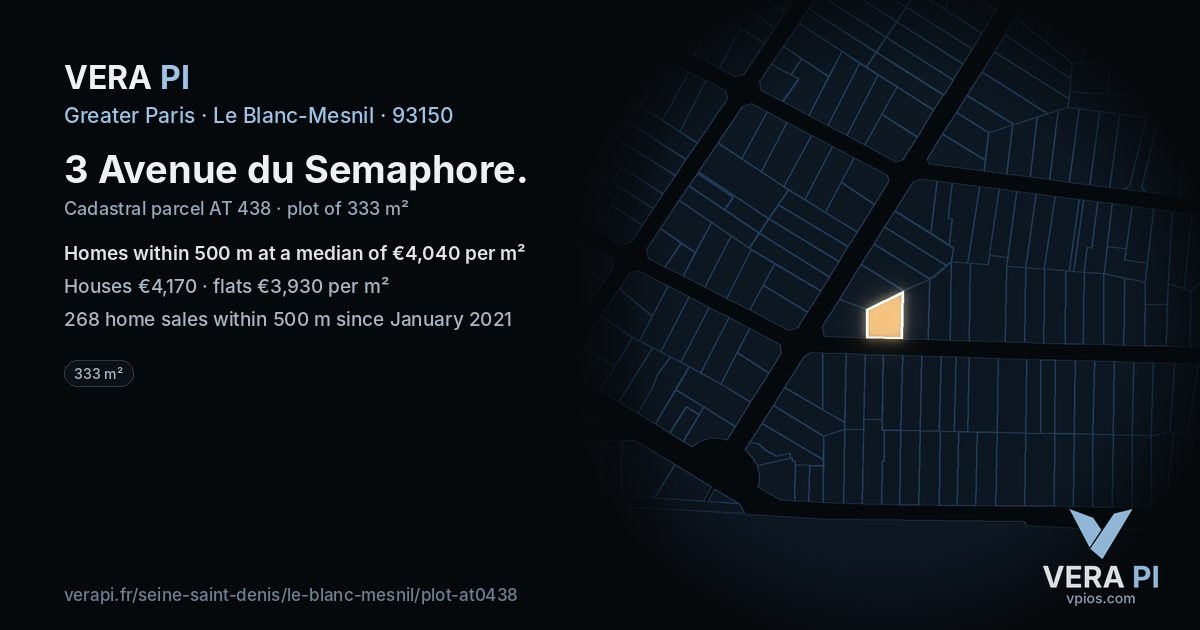 3 Avenue du Semaphore, Le Blanc-Mesnil at night – the plot lit, the parcels around coloured by the prices near them