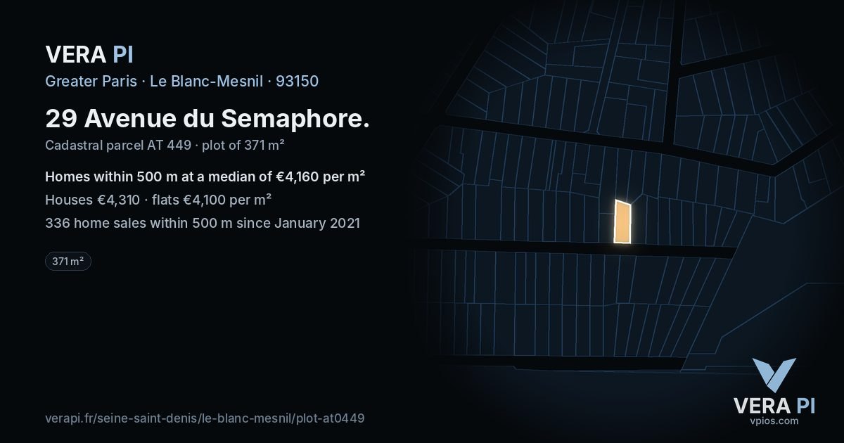 29 Avenue du Semaphore, Le Blanc-Mesnil at night – the plot lit, the parcels around coloured by the prices near them