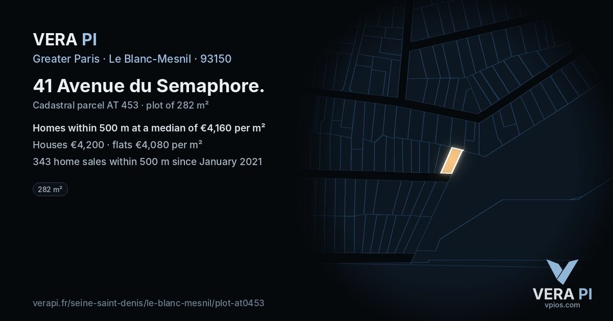 41 Avenue du Semaphore, Le Blanc-Mesnil at night – the plot lit, the parcels around coloured by the prices near them
