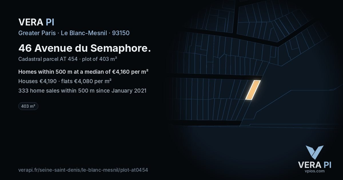 46 Avenue du Semaphore, Le Blanc-Mesnil at night – the plot lit, the parcels around coloured by the prices near them