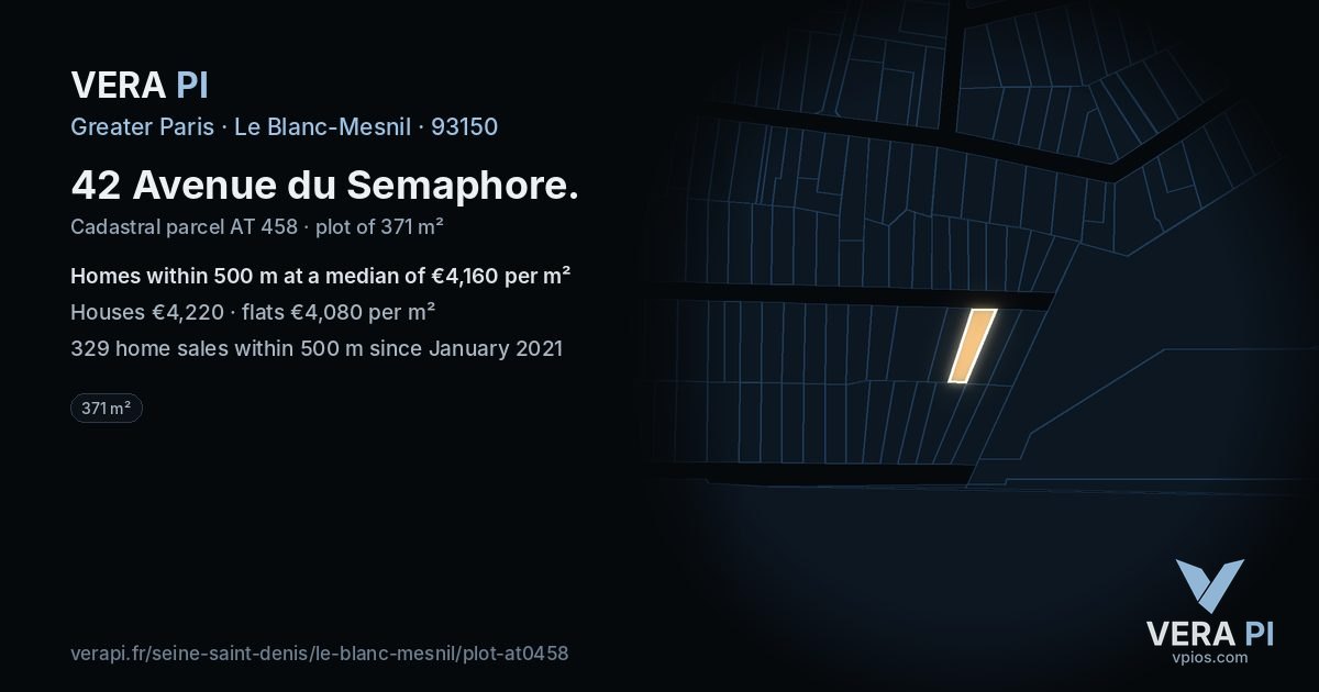 42 Avenue du Semaphore, Le Blanc-Mesnil at night – the plot lit, the parcels around coloured by the prices near them