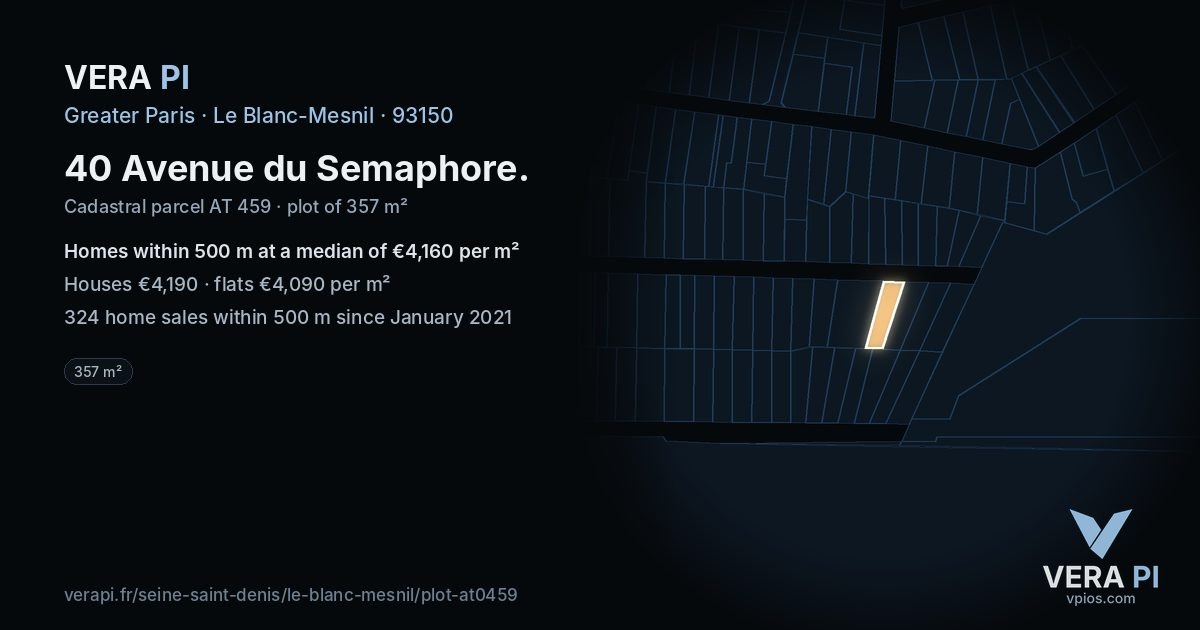 40 Avenue du Semaphore, Le Blanc-Mesnil at night – the plot lit, the parcels around coloured by the prices near them