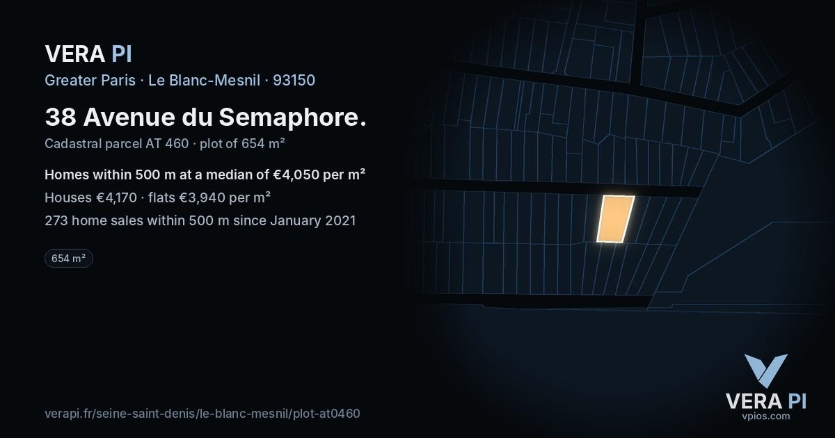 38 Avenue du Semaphore, Le Blanc-Mesnil at night – the plot lit, the parcels around coloured by the prices near them