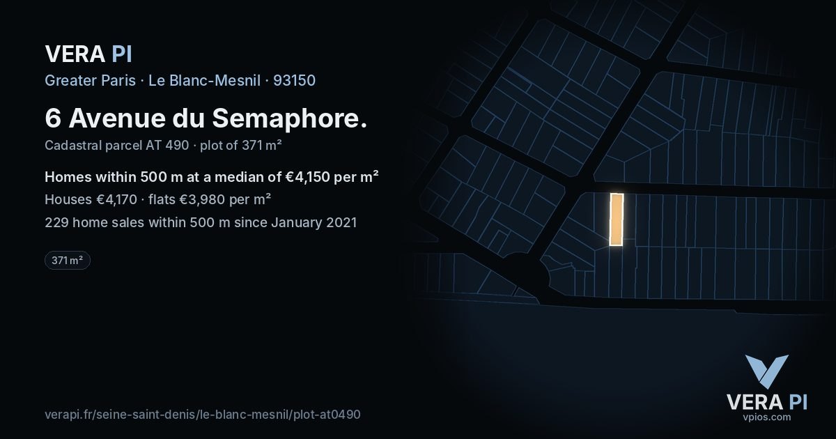 6 Avenue du Semaphore, Le Blanc-Mesnil at night – the plot lit, the parcels around coloured by the prices near them