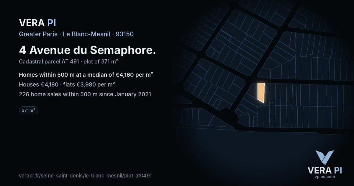 4 Avenue du Semaphore, Le Blanc-Mesnil at night – the plot lit, the parcels around coloured by the prices near them
