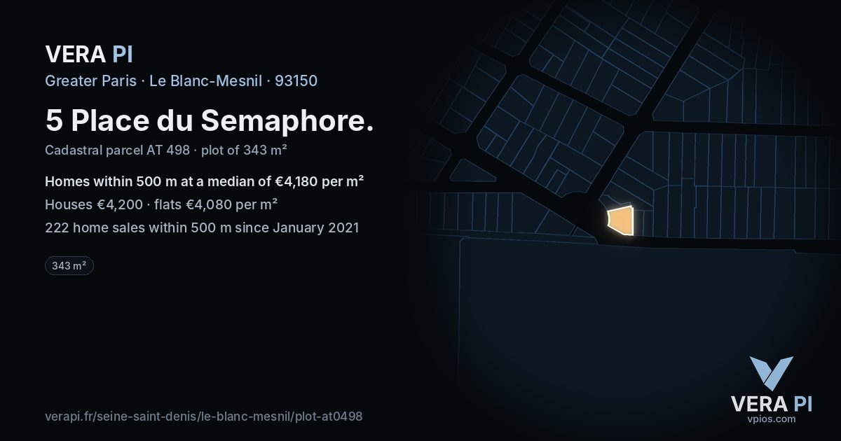 5 Place du Semaphore, Le Blanc-Mesnil at night – the plot lit, the parcels around coloured by the prices near them