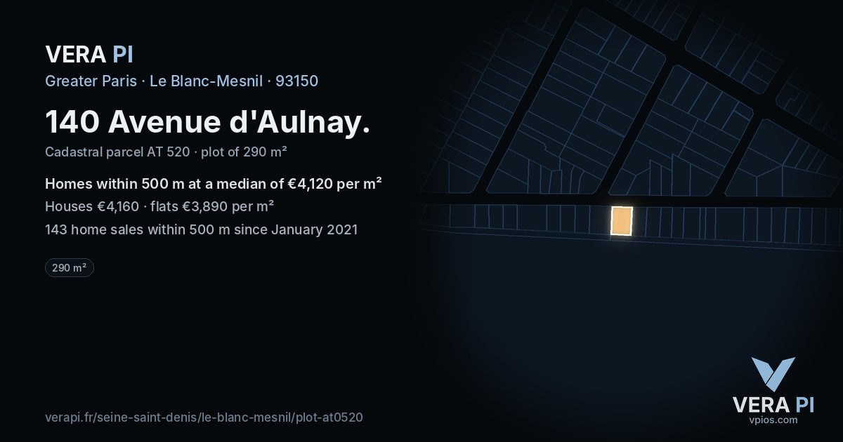 140 Avenue d'Aulnay, Le Blanc-Mesnil at night – the plot lit, the parcels around coloured by the prices near them