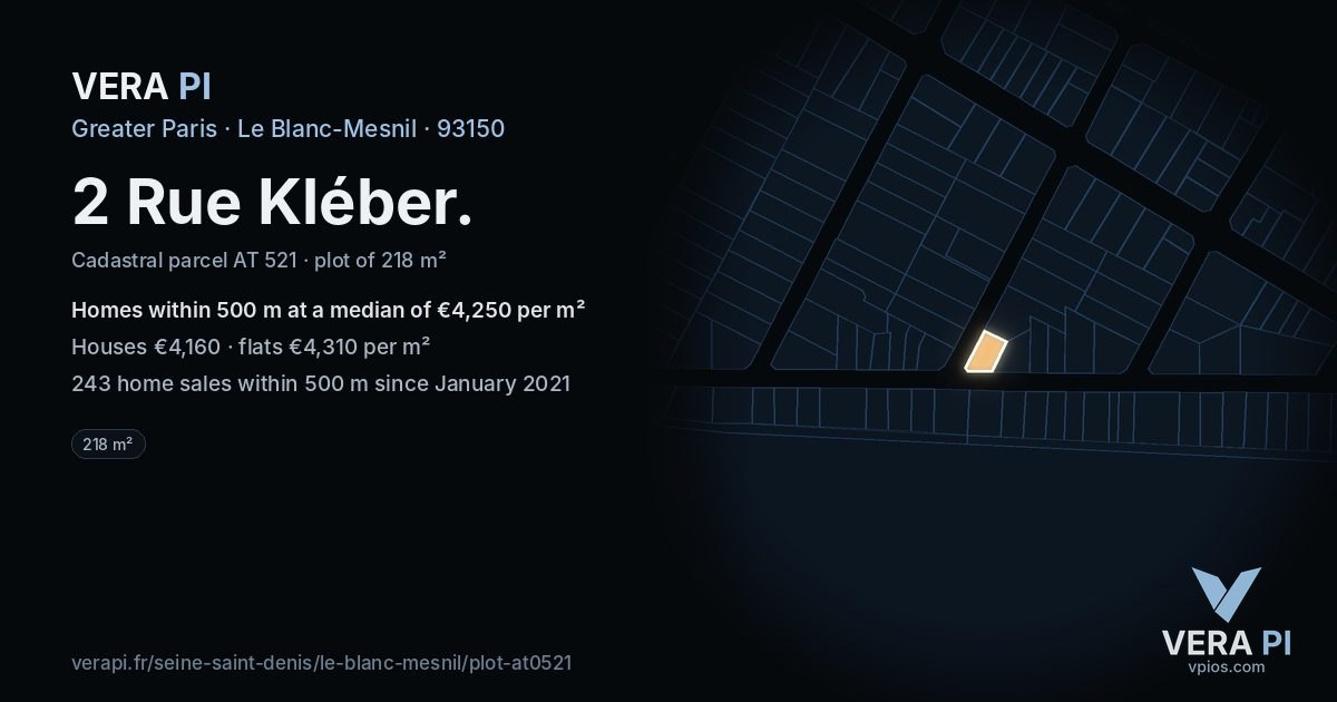 2 Rue Kléber, Le Blanc-Mesnil at night – the plot lit, the parcels around coloured by the prices near them