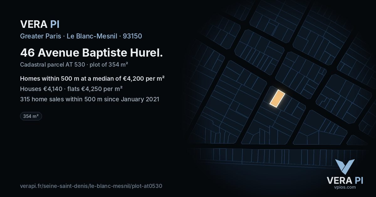 46 Avenue Baptiste Hurel, Le Blanc-Mesnil at night – the plot lit, the parcels around coloured by the prices near them