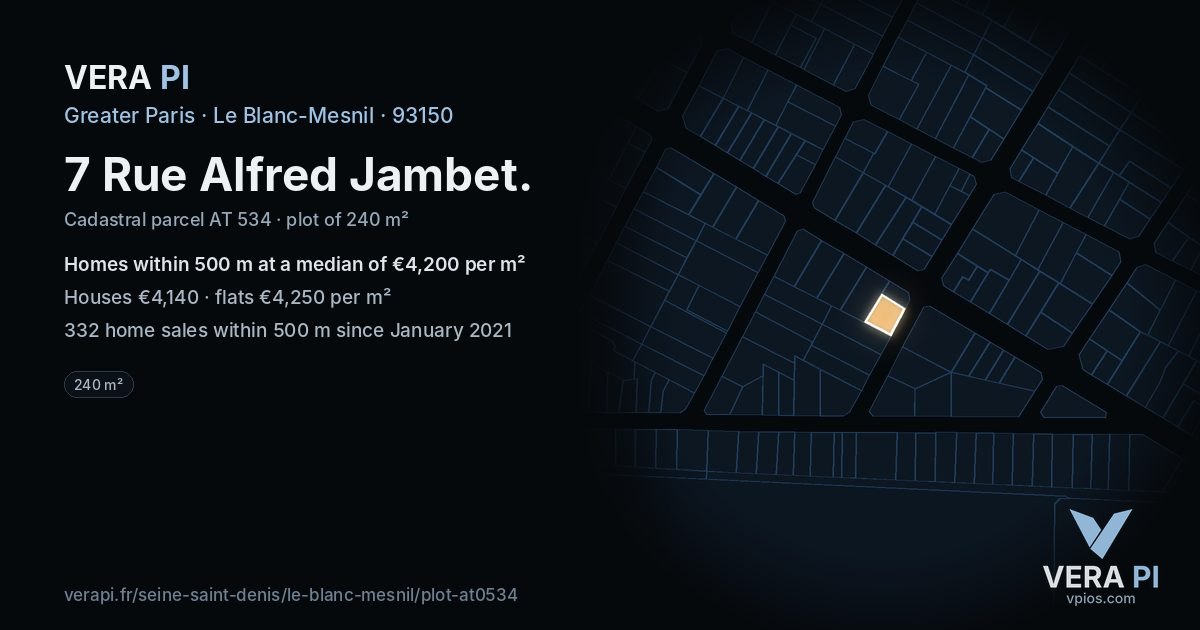 7 Rue Alfred Jambet, Le Blanc-Mesnil at night – the plot lit, the parcels around coloured by the prices near them