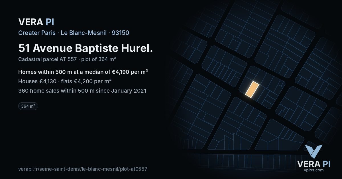 51 Avenue Baptiste Hurel, Le Blanc-Mesnil at night – the plot lit, the parcels around coloured by the prices near them