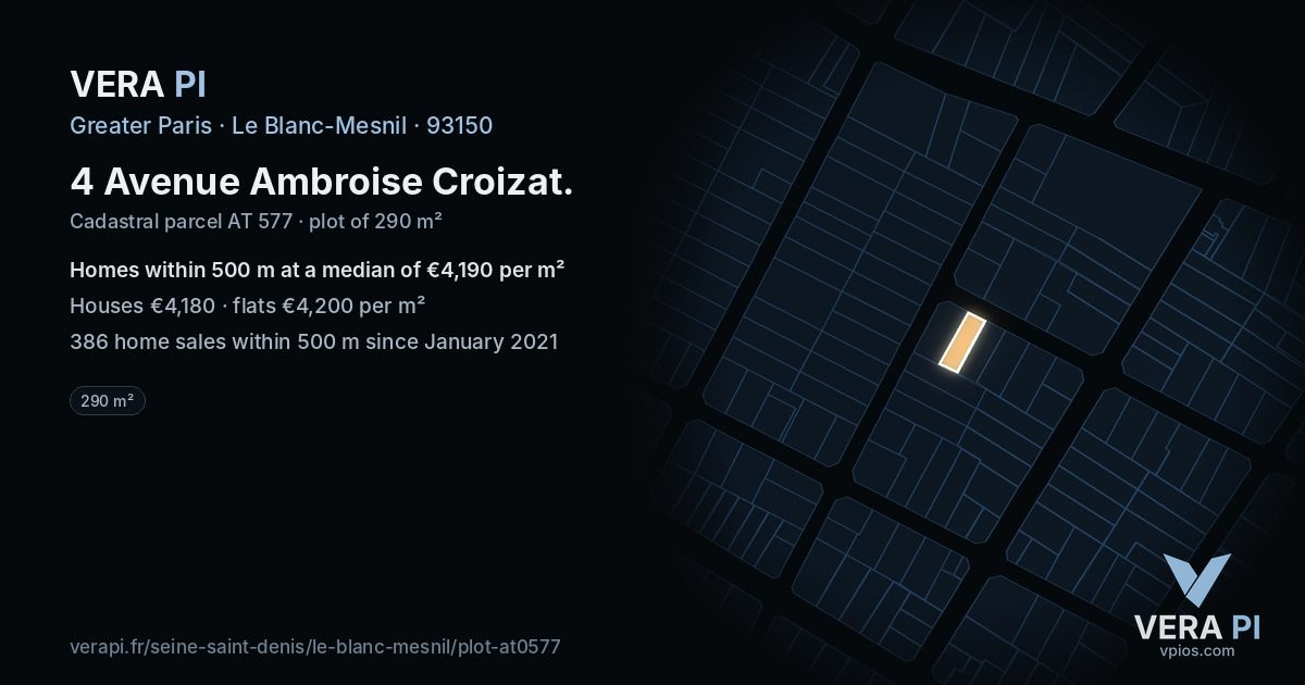 4 Avenue Ambroise Croizat, Le Blanc-Mesnil at night – the plot lit, the parcels around coloured by the prices near them