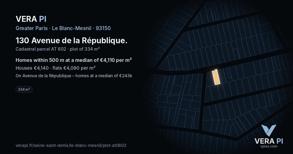 130 Avenue de la République, Le Blanc-Mesnil at night – the plot lit, the parcels around coloured by the prices near them